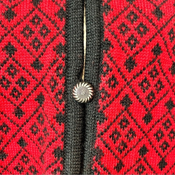 Dale of Norway Red Black Nordic Wool Knit Cardigan Sweater Sz M - Picture 4 of 6